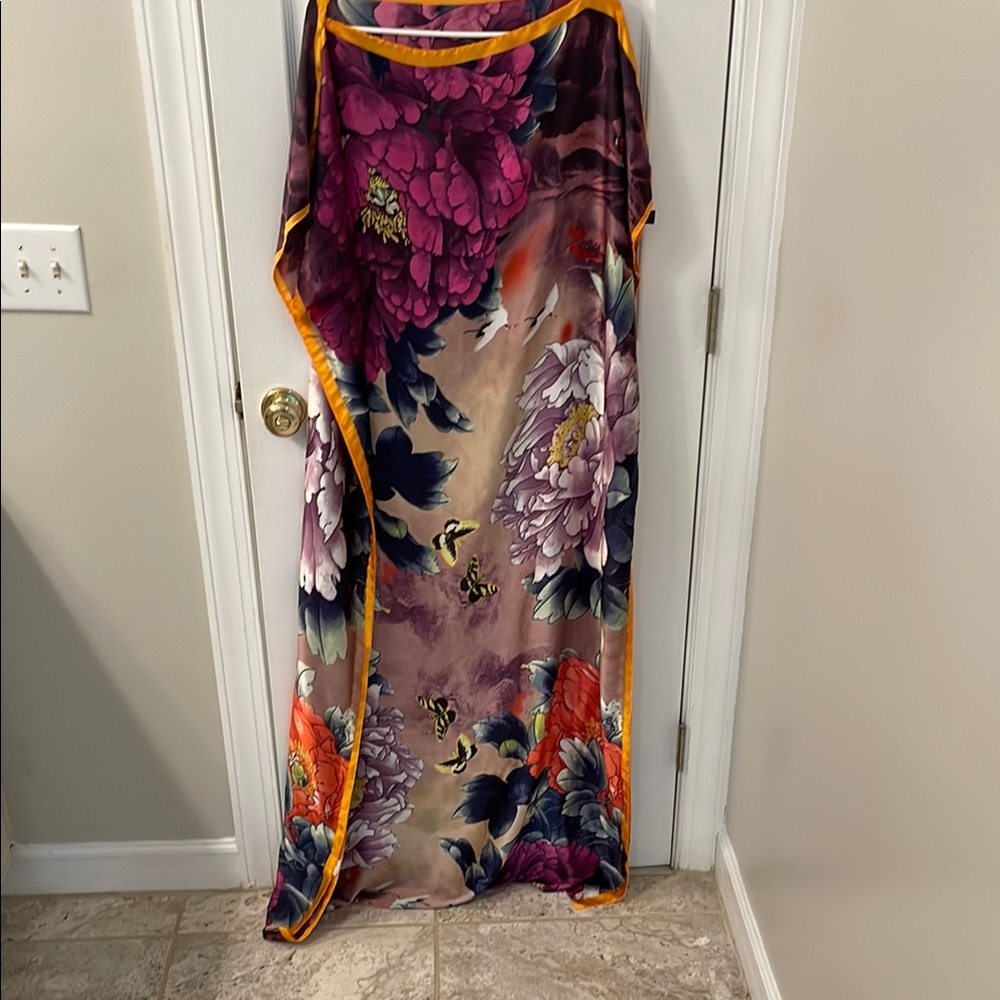Floral Kimono with Orange Trim